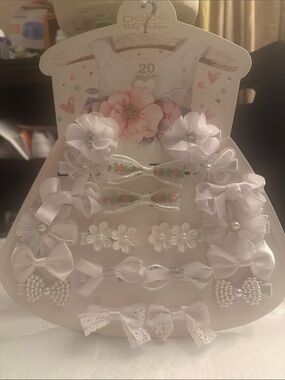 bebe White Floral & Bow Baby Hair Clip Set - 20pc